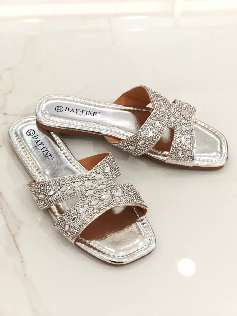 Sandales à enfiler en strass noires REVREAL - Argent - Voir 1