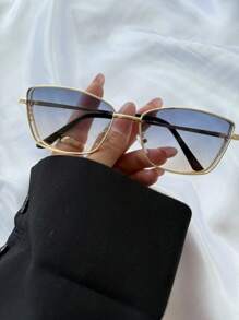 Novo Óculos Grande de Moda Quadrado, Vintage, Metal de Duas Pontes, Para Mulheres e Homens, Uso Diário Casual, Rua, Festa, Praia, Versátil, Decoração de Personalidade - Azul - Visão 9