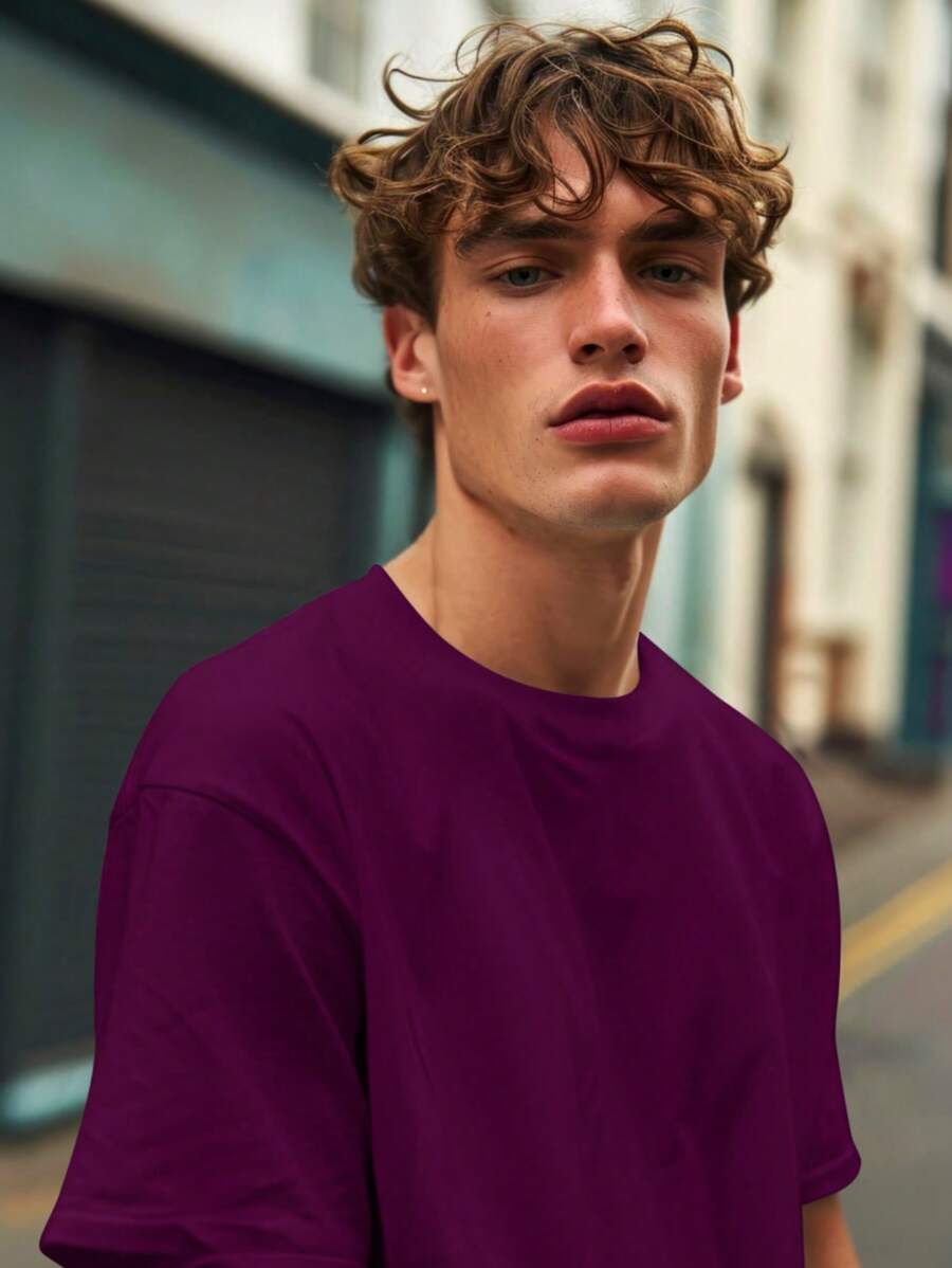 Shirt Oversized Basic Streetwear Men's T-Shirt From S To Plus SIze G3 - 紫色 - 查看 1