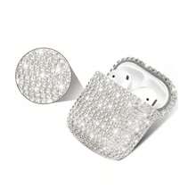 Estuche de lujo de 1 pieza de cristal de strass plateado compatible con AirPods de iPhone, funda protectora con cristales brillantes compatible con AirPods 1/2/3/4/Pro/Pro 2 y elegante estuche para auriculares Bluetooth, regalo perfecto para adolescentes y adultos jóvenes