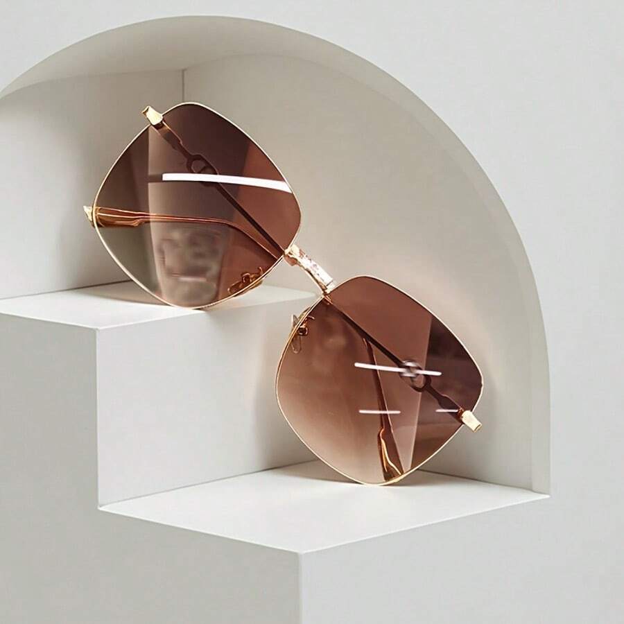 1 副金框棕色方形 PC 眼镜，适合街头摄影/购物/商场/驾驶/时尚着装/派对/日常穿着/度假/海滩/情侣礼物，适合夏季海滩度假、户外、旅行