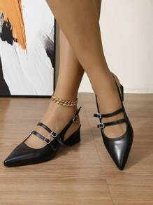 New Fashion Women's Black Thick Heel High Heels, Square Toe Mules Sandals, Summer Clearmary Janes Mid Heels