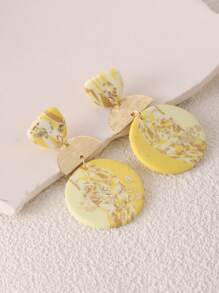 1 Cặp bông tai dự tiệc sang trọng bằng đất sét mềm thủ công màu xanh bạc hà hình học chắp vá cho phụ nữ, thích hợp cho tiệc tùng, đi chơi, nghỉ mát, cũng như làm quà tặng, nhiều màu sắc có sẵn - Màu vàng - Xem 2