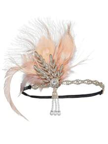 1920 年代羽毛头带，波西米亚头饰，锌合金菱形框架，女士 1920 年代羽毛装饰头带，重返校园