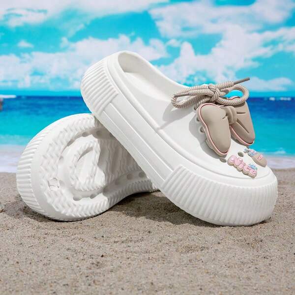 Women's Summer Sandals With Bowknot Decor, Casual Outdoor Beach Slide Slippers