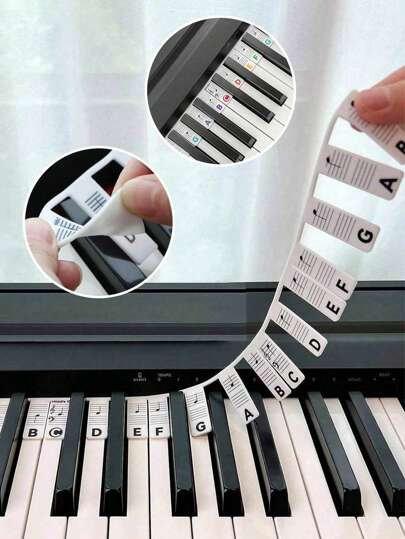 1pc Reusable Silicone Piano Note Guide, Easy Install & Remove Piano Keyboard Note Stickers, Fit For 61/88 Key Pianos, No Glue Needed, Sound Insulating, Kalimba Thumb, Tuning Fork