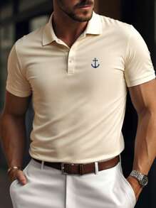 Men's Solid Color POLO Shirt, Casual Everyday Wear - Apricot - View 1