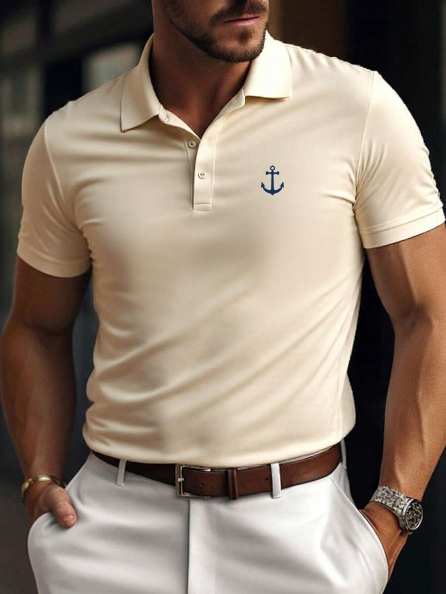 Men's Solid Color POLO Shirt, Casual Everyday Wear - Apricot - View 1