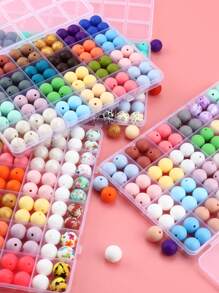 96 颗 15 毫米硅胶珠散装圆形硅胶珠焦点笔散装珠经典混色带弹力绳适合 DIY 制作钥匙扣、串珠笔、项链等