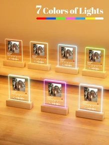 Personalized LED Night Light, With Pictures And Text Printed On Acrylic Board. High-Quality Customization, Unique Ideal Gift, Suitable For Giving To Friends Or As A Holiday Decoration Gift., Aesthetic Home, Photo Plaque - Small Rectangular Cube 1p + Square Picture Music 6 - View 2