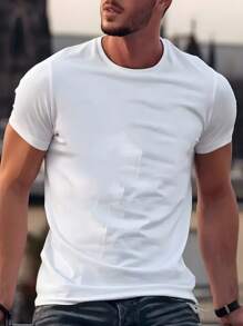 Customized Men's T-Shirt, Can Customize Photo Printing Men's T-Shirt, Personalized Printed Crew Neck T-Shirt, Customized Men's T-Shirt - Add Your Own Text And Images (Family Photo/Selfie/Pet Photo/Friend Group Photo/Company Logo) Ornamental,Dawg Stylish,Fashion,Hipster,Contracted,Easy Costume,Modest Fashion,Minimal Chic,Casual Custom,Unique,Personalized Ideal Gifts For Him Family,Boyfriend,Friends,Children - White - View 6