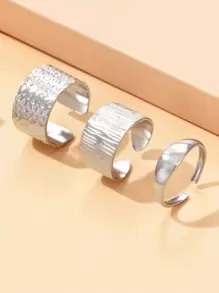 Bộ 3 chiếc nhẫn hở họa tiết bất đối xứng sang trọng cổ điển, thép không gỉ mạ vàng 18K, không phai màu, phụ kiện cho phụ nữ đeo hàng ngày - Vàng - Xem 10