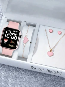 Set Of 5 Elegant Ladies Digital Electronics Watch + Necklace Bracelet Earrings Jewelry Set Halloween Gift Christmas Gift Girl Gift Birthday Gift School Life Best Gift