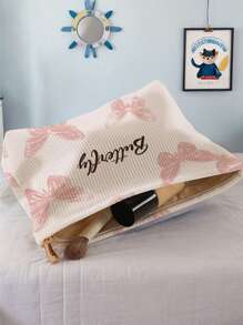 1pc Butterfly Letter, Purple Flower, Pink Letter Print Toiletry Bag, Travel Bag For Beach, Swimming Pool, Swimsuit And Used For Travel Storage Bag, Cosmetic Bag, Makeup Bag, Holiday Organizer, Large Capacity Toiletry Bag For Lipstick, Brush, Skin Care, Phone, Coins, Small Items, Multipurpose Use For Home, Gift, Holiday And Festival, Teens Toiletry Organizer Bag, School Makeup Bag, Back To School Supplies, Cosmetics And Toiletries Storage, School Supplies, Storage Bag, Room Items - Multicolor - View 5