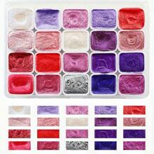1 Set Of 20 Pearlescent Solid Watercolor Paints, Metallic Powder Dyed Floral Design, Premium Painting Supplies For Chinese Painting, Drawing, Writing, DIY Crafts, Portable Artistic Tool, Galaxy Color, Suitable For Artists, Adults And Professionals, Perfect Gift
