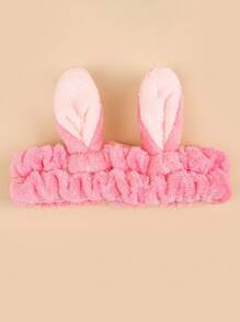 1pc Women's Plush Faux Rabbit Ear Elastic Headband, Cute Sweet Fashion Cartoon Hair Accessories, Daily Use Hairband For Washing Face, Masking
