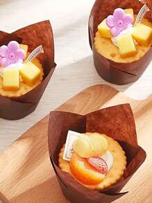 50 件/100 件郁金香形蛋糕衬垫，牛皮纸/自然色/白色/粉色纸质烘焙杯，防油且易脱模的纸杯蛋糕托，适合派对和节日 - 彩色 - 查看 2