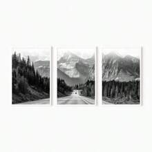Set Of 3 Black And White Mountain Prints, Nature Wall Arts, Forest Prints, Canvas Posters, Modern Wall Decor, Spring Decor, Indoor Decor, Artwork For Living Room, Bedroom, Home Office, Kitchen, Bar, Cafe, Hallway, Home And Room Decoration, Unframed Gifts Birthday Graduation