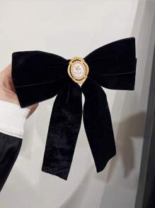1pc Rose Flower Black Bow Hair Clip