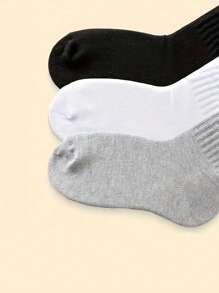 3pcs/6pcs/15pcs Solid Color Children Ribbed Socks, Suitable For All Seasons - Multicolor - View 3