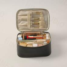 Makeup Bag, Portable Cosmetic Bag, Large Capacity Travel Makeup Case Organizer, Black For Women Toiletry Bag For Girls Traveling With Handle And Divider - màu đen - Xem 1