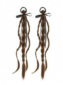 2pcs Synthetic 18Inch Ponytail Hair Extension Braided With Elastic Headband Box Ponytail For Kids