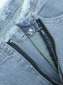 NVFelix Nuevos jeans de mujer para otoño, versátiles, con efecto desgastado, de talle bajo, con bolsillos, acampanados y de corte slim, para volver al colegio, color azul claro