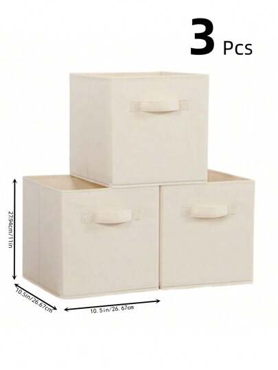 3pcs Foldable Fabric Cube Storage Bins With Handles, 11-Inch Cube Organizer Boxes For Closet, Nursery, Shelf