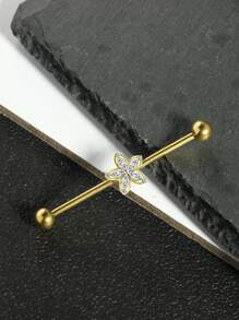 1-7 件/套金色工业耳环脚手架杆 38 毫米不锈钢 14G 蝴蝶水钻工业穿孔首饰男女软骨螺旋工业杠铃适合派对日常佩戴 - industrial earring - 查看 9