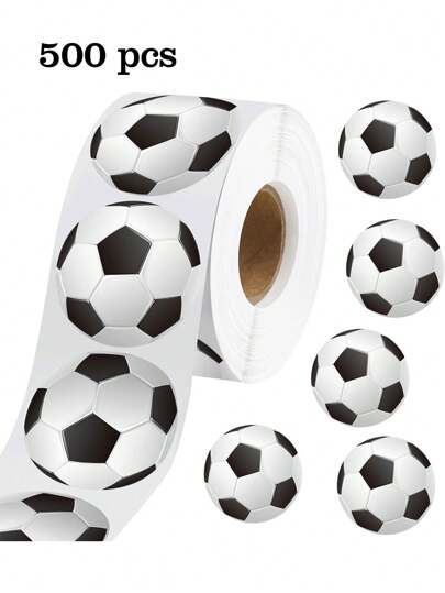 500pcs/Roll Football Self-Adhesive Stickers, Football Theme Party Decoration Envelope Gift Bags Seals, Suitable For Sports Party Supplies, Football Team Gifts, Birthday Party, PVC Stickers,School Supplies,Back To School