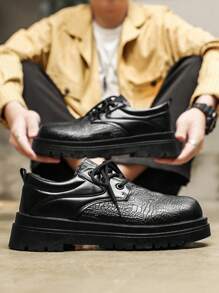 2025 Men's Business Casual Dress Shoes, Black Alligator Embossed Lace-Up - Black - View 1