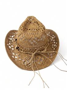 1pc Shell Decor Bohemian Style Beaded UV-Protection Straw Panama Hat, Handmade Versatile Beach Hat, Suitable For All Seasons - White - View 7