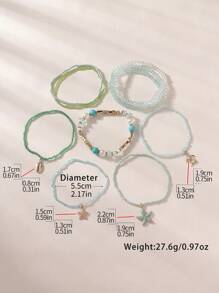 10pcs/Set Bohemian Ocean Style Dolphin, Starfish, Turtle, Shell Beaded Elastic Bracelets, Suitable For Women, Beach Holiday, Personalized Accessories, Holiday Gift