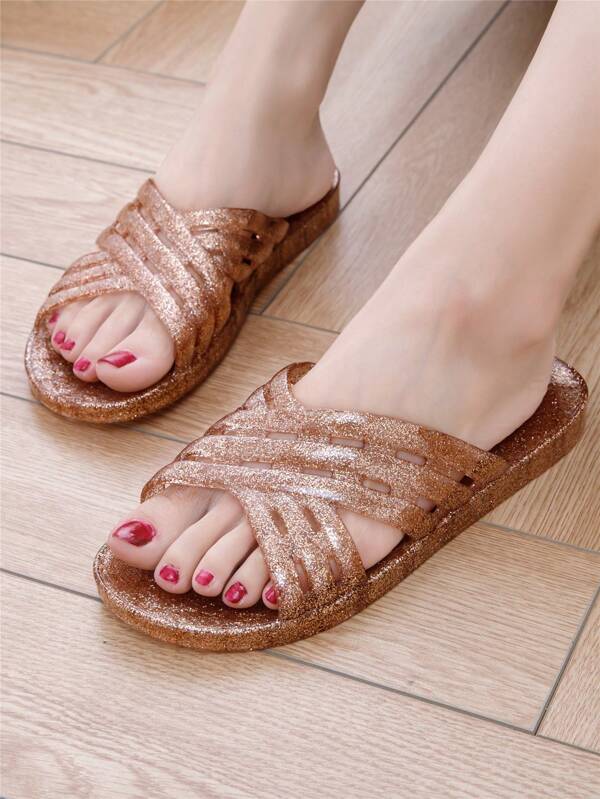 Women Anti-Slip Jelly Bathroom Shoes Home Slide Slippers Slip On Sandals For Ladies