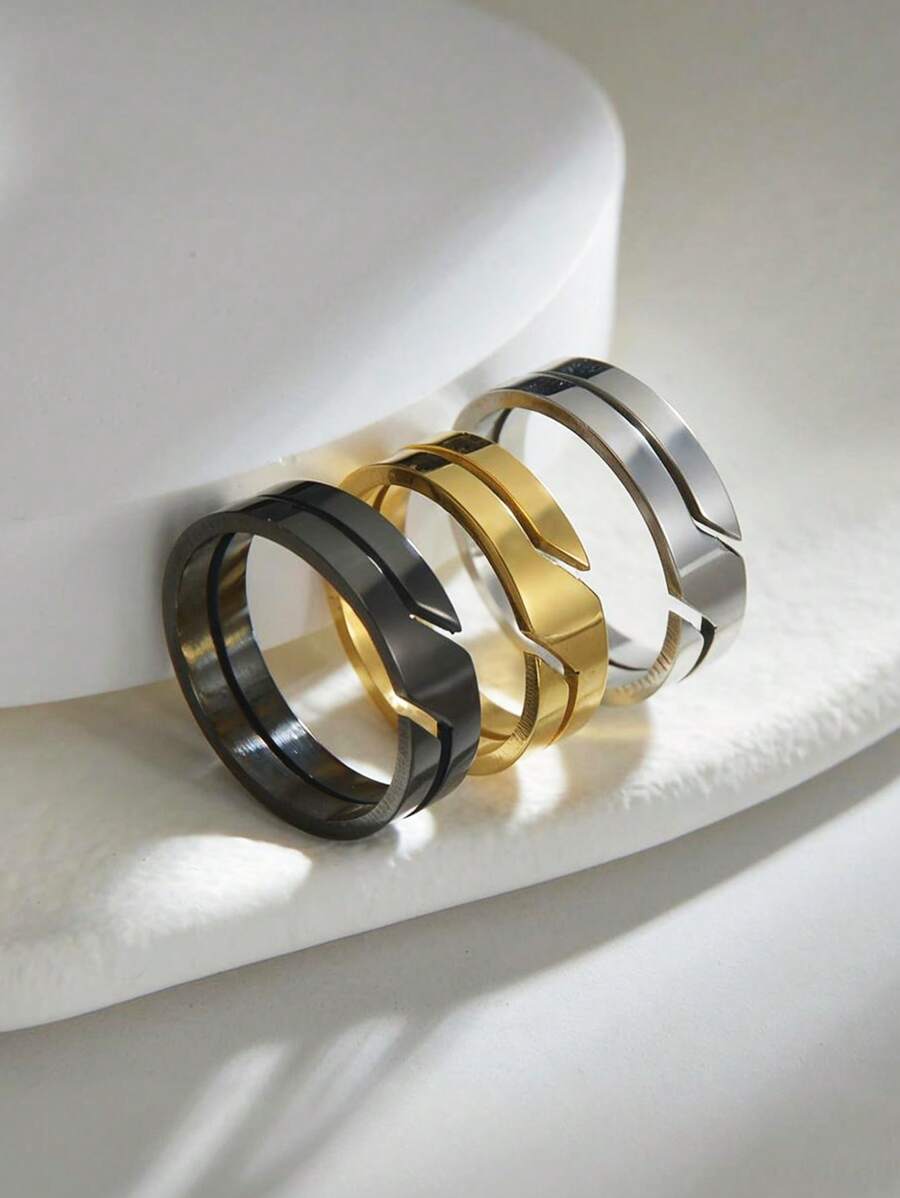 1pc Stainless Steel Hollow Electroplated Couples Ring, Anniversary & Wedding Gift