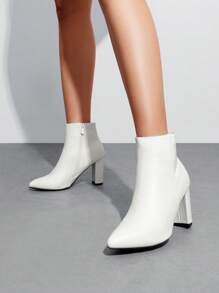 Women's Chunky High Heels Ankle Boots Chelsea Boots Daily Dance Party Shoes - White - View 3