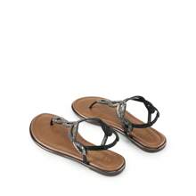 Women's Flat Sandals Dressy Summer Stappy Comfortable Ankle Elastic T-Strap Beach Thong Sandals - màu đen - Xem 7