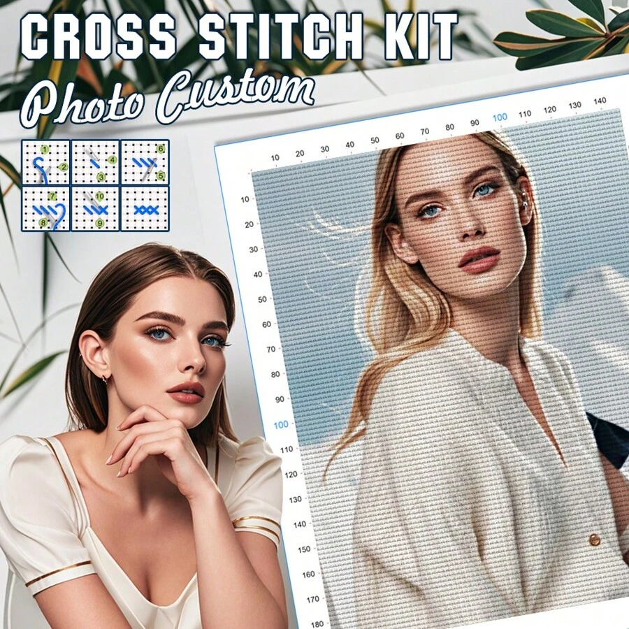 Foto-Kreuzstich-DIY-Stickerei-Set 11ct bedruckter Leinwand Nadel Kunst und Handwerk Kunstwerk Nähzubehör personalisiertes Geschenk