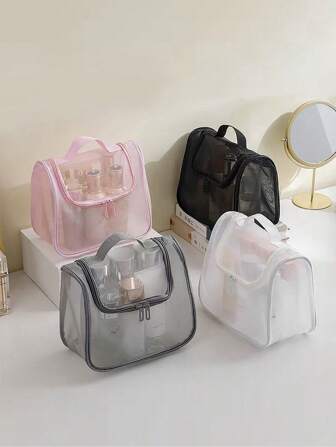 1 件大容量透明网状化妆旅行包手提包（挂绳可单独购买，颜色随机），便携式化妆品收纳包，带翻盖的多功能洗漱包，旅行必需品，邮轮必需品，宿舍必需品，送给朋友和女朋友的理想礼物