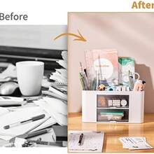 Marbrasse 笔筒带 2 个抽屉，适用于办公桌的多功能笔筒，办公桌收纳盒及配件带 5 个隔层 + 抽屉，用于存放办公室美术用品（白色） - 白色 - 查看 7