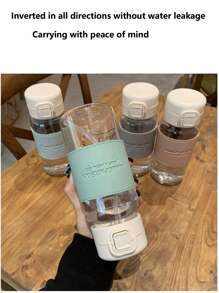 新款学生优质塑料水瓶带皮套，吸管，男女通用简约时尚情侣弹跳水杯，耐热 - 彩色 - 查看 8