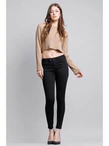 2 Button Black Ankle Jeans Regular Back Pocket - Black - View 2