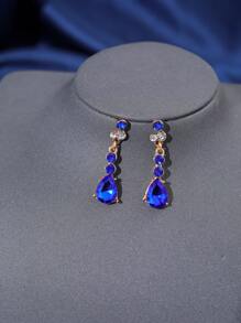 Bộ 4 chiếc/Bộ vòng cổ và hoa tai vương miện pha lê phong cách Baroque thanh lịch, thích hợp cho đám cưới và sự kiện - Màu xanh lam - Xem 5