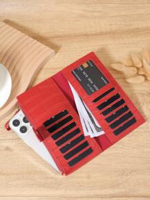 Fashionable Women's Long Wallet In Red With Crocodile Texture And Snap Closure, Premium Leather Material, Multi-Card Slots For Credit Card, Bank Card, And Coin Storage, Zipper Closure For Secure Storage Of Bills And Coins, Compact And Portable Design Perfect For Travel, Work, And Daily Use, Ideal Gift For Girlfriend, Mother, Or Teacher, And Elegant Design - Red - View 2