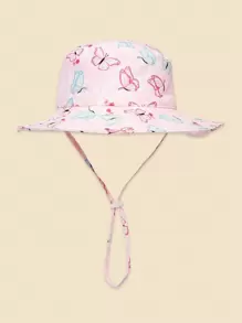 1顶儿童粉色蝴蝶印花遮阳帽，渔夫帽，沙滩帽，适合0-8岁女孩 - 蝴蝶 - 查看 4