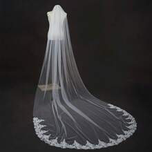 1 件新娘婚礼拍摄面纱，优质蕾丝拖尾面纱，婚纱配饰，女士纯色秋装 - 米色 - 查看 5