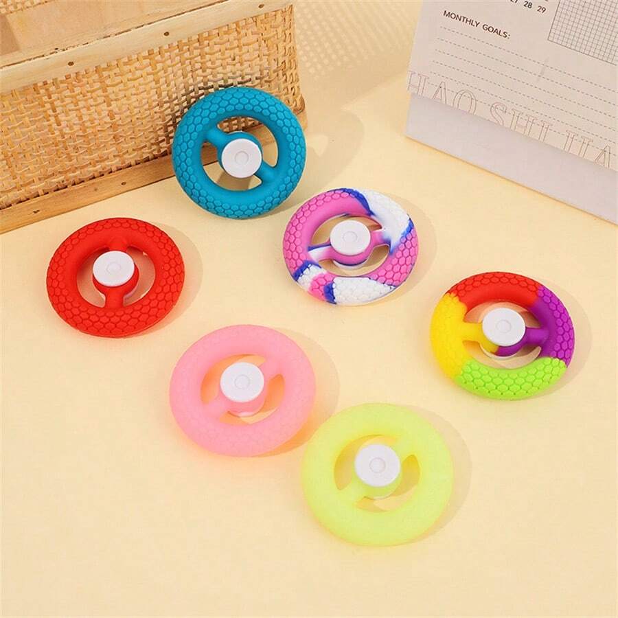 1pc Silicone Fidget Fingertip Spinner Toy, Anti-Anxiety Creative Stress Relief Gyro, Random Color - Multicolor - View 1