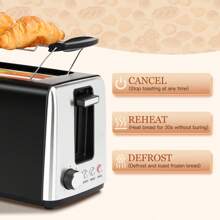 1 st. 2-Slice Toaster met extra brede sleuven, 7 bruiningsstanden, ontdooi- en opwarmfunctie, 750 W vermogen, automatische uitlijning, zwart, Aigostar, ideaal voor het maken van toast