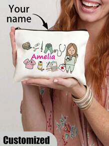 Customized Medical Storage Bag ,Toiletry Bag, Cosmetics Storage Bag,Multifunctional Storage Bag- Custom Your Name, Perfect For Nhs Thank You, New Grad, Hospital Staff & Medical Students Gifts,Nurse Cosmetic Makeup Bag Nurse Practitioner Gift Np Graduation Gift Zipper Pouch Bag For Nursing Student Teacher - Beige - View 1