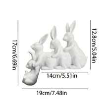 4 Rabbits Figurines Resin Sculpture Decoration For Home Desktop Decoration - 白色 - 查看 2